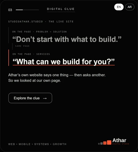 Digital Clue cover: two lines from Athar's own website
